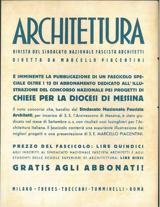 Architettura Rivista del sindacato nazionale fascista architetti - Marcello Piacentini - copertina