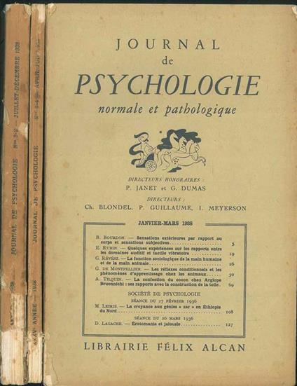 Journal de psychologie normale ed pathologique. Organe officiel de la société de psychologie. XXXIII année, 1936, annata completa Direttori: Pierre Janet e Georges Dumas - copertina