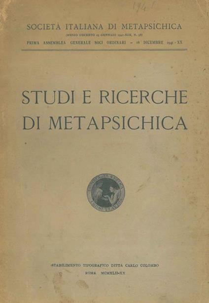 Studi e ricerche di metapsichica - copertina