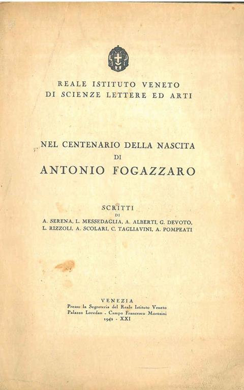 Nel centenario della nascita di Antonio Fogazzaro - A. Serena - copertina