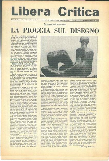 Libera Critica. Mensile di studenti medi e universitari. Anno IV n.1 Gennaio - Tommaso Padoa Schioppa - copertina