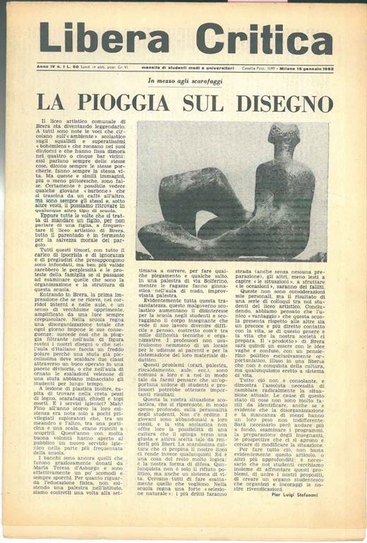 Libera Critica. Mensile di studenti medi e universitari. Anno IV n.1 Gennaio - Tommaso Padoa Schioppa - copertina