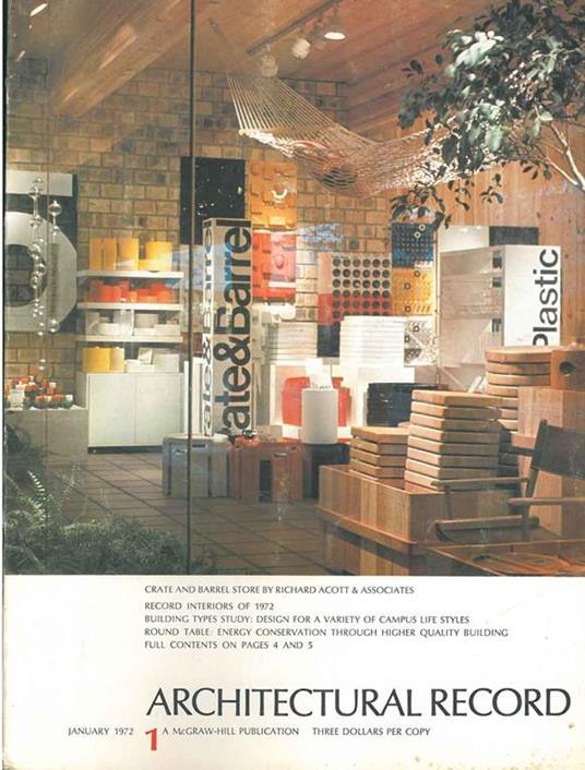 Architectural Record, n. 1, January 1972. Building Types study: College buildings - Design for a variety of Campus life styles - copertina