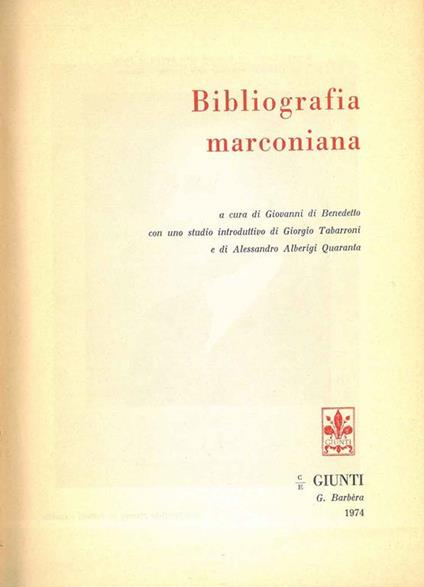 Bibliografia marconiana - Ugo Di Benedetto - copertina
