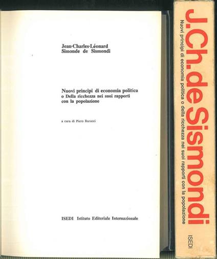 Nuovi principi di economia politica o Della ricchezza nei suoi rapporti con la popolazione. a cura di Piero Barucci - copertina