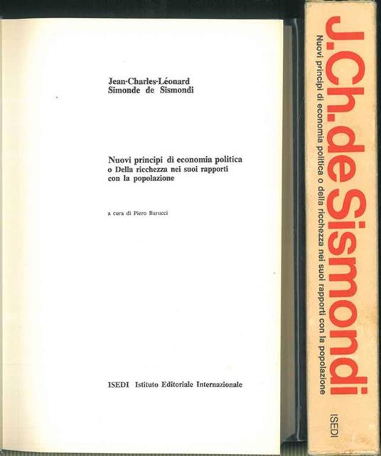 Nuovi principi di economia politica o Della ricchezza nei suoi rapporti con la popolazione. a cura di Piero Barucci - copertina