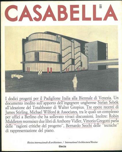 Casabella. Rivista internazionale di architettura. International architectural review. N. 551, anno LII, novembre 1989. Direttore: V. Gregotti - copertina