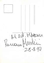 Dedica e firma autografe al verso della cartolina della 9* festa tricolore del MSI
