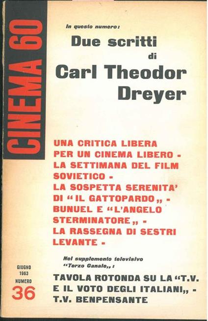 Cinema 60. Mensile di cultura cinematografica. Anno IV, N 36. Due scritti di Theodor Dreyer - copertina