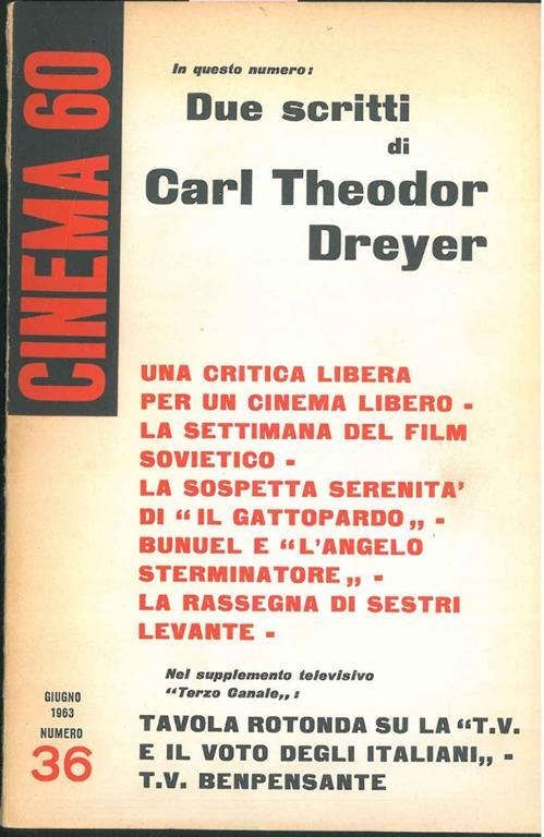 Cinema 60. Mensile di cultura cinematografica. Anno IV, N 36. Due scritti di Theodor Dreyer - copertina