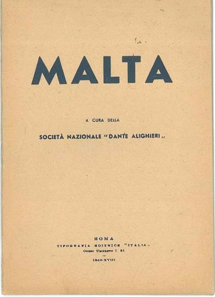 Malta A cura della "Società nazionale Dante Alighieri" - copertina