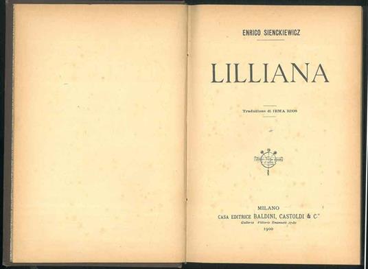 Lilliana. Traduzione di Irma Rios - Henryk Sienckiewicz - copertina
