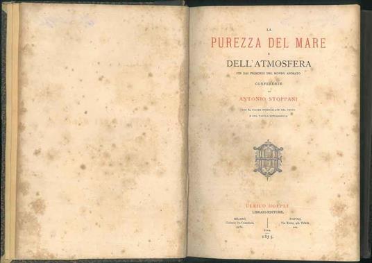 La purezza del mare e dell'atmosfera fin dai primordi del mondo animato. Conferenze - Antonio Stoppani - copertina