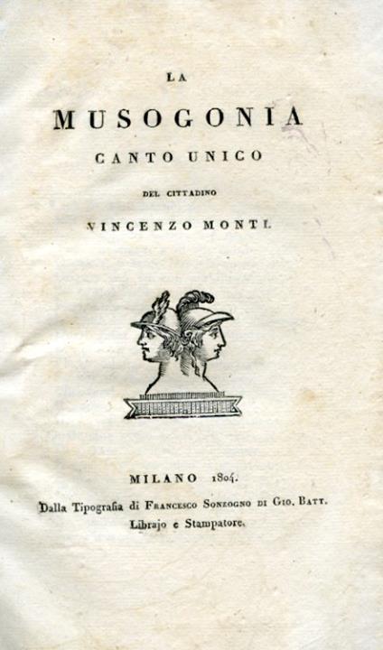La Musogonia. Canto unico - Vincenzo Monti - copertina