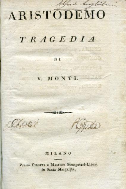 Aristodemo. Tragedia - Vincenzo Monti - copertina