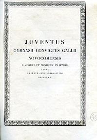 Juventus Gymnasii Convictus Gallii Novocomensis e moribus et progressu in literis censa exeunte anno scholastico MDCCCXXX - copertina