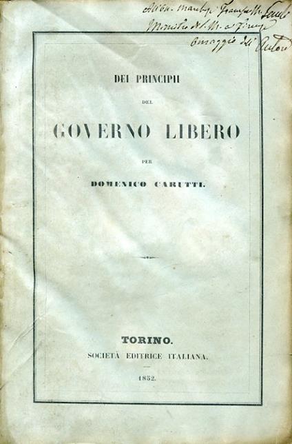 Dei Principii del Governo Libero - Domenico Carutti di Cantogno - copertina