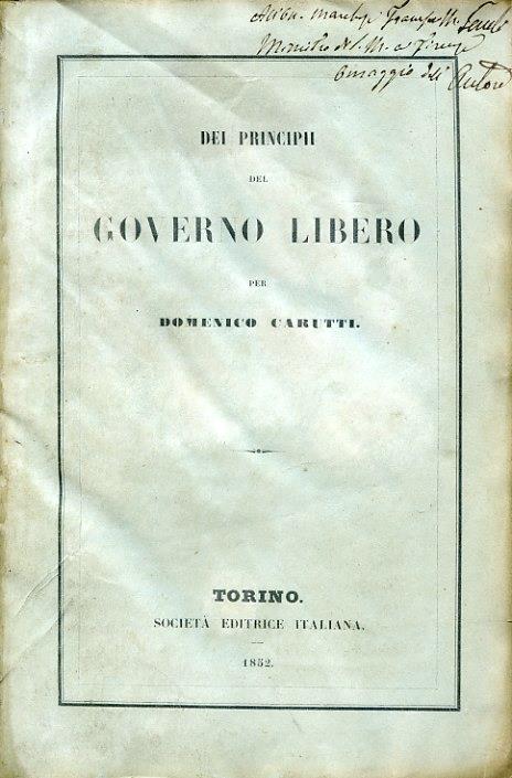 Dei Principii del Governo Libero - Domenico Carutti di Cantogno - copertina