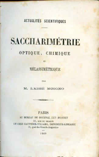 Saccharimétrie optique, chimique et mélassimétrique - François Moigno - copertina