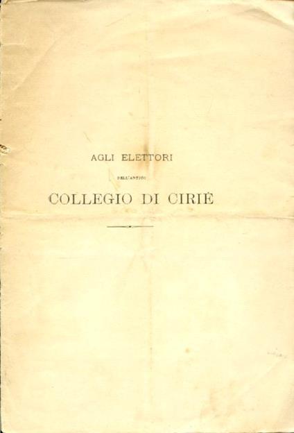 Agli elettori dell'antico collegio di Cirié - Luigi Chiala - copertina