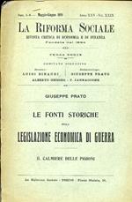 Le fonti storiche della legislazione economica di guerra. Il calmiere delle pigioni