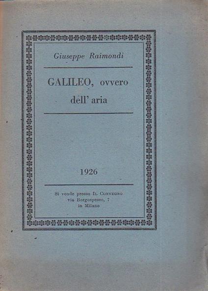 Galileo, ovvero dell'aria - Giuseppe Raimondi - copertina