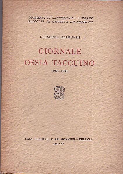 Giornale ossia taccuino (1925 1930) - Giuseppe Raimondi - copertina