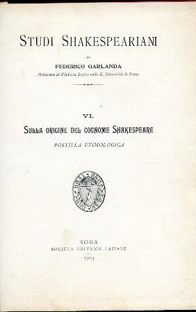 Studi shakespeariani - Federico Garlanda - copertina