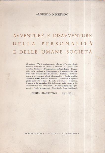 Avventure e disavventure della personalità e delle umane società - Alfredo Niceforo - copertina