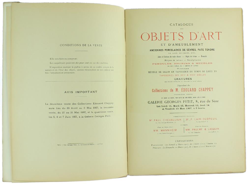 Collections E.Chappey. XVIIIe Siécle. Tome Premier. Catalogue des Objets d'Art et d'Ameublement