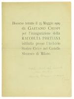 Discorso Tenuto il 23 Maggio 1909 per l'Inaugurazione della Raccolta Portiana Istituita Presso l'Archivio Storico Civico nel Castello Sforzesco di Milano