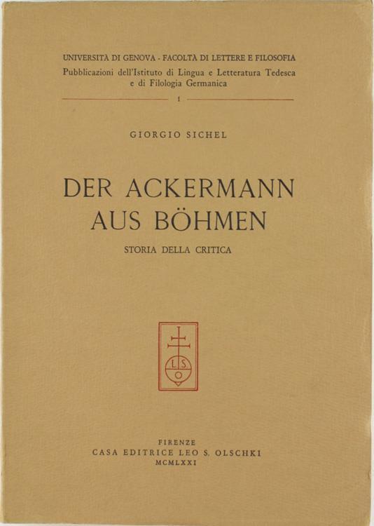 Der Ackermann aus Böhmen. Storia della critica - Giorgio Sichel - copertina
