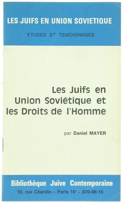 Les Juifs en Union Sovietique et les Droits de l'Homme - Daniel Mayer - copertina
