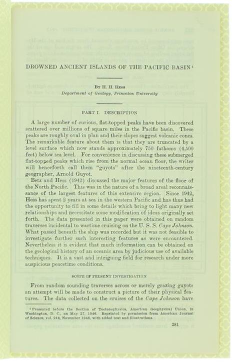 Drowned Ancient Islands of the Pacific Basin - H. H. Hess - copertina