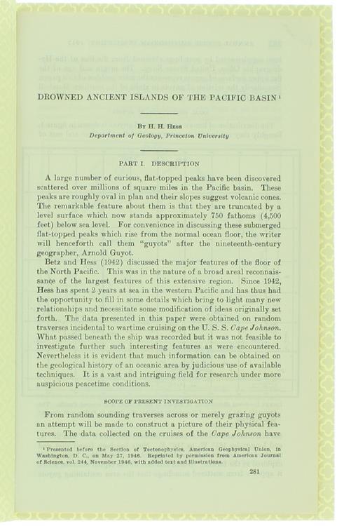 Drowned Ancient Islands of the Pacific Basin - H. H. Hess - copertina
