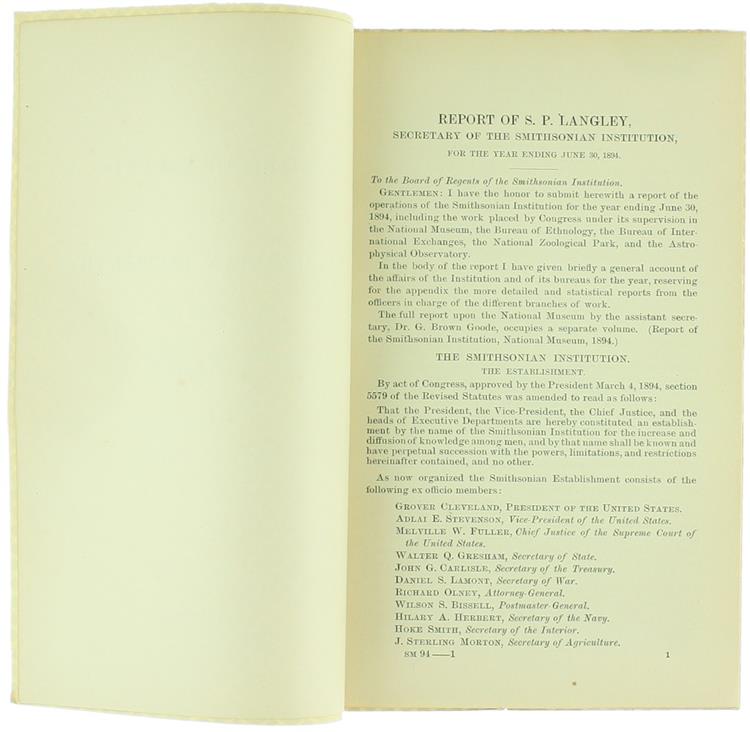 Report of S.P.Langley, Secretary of the Smithsonian Institution, for the Year Ending June 30, 1894