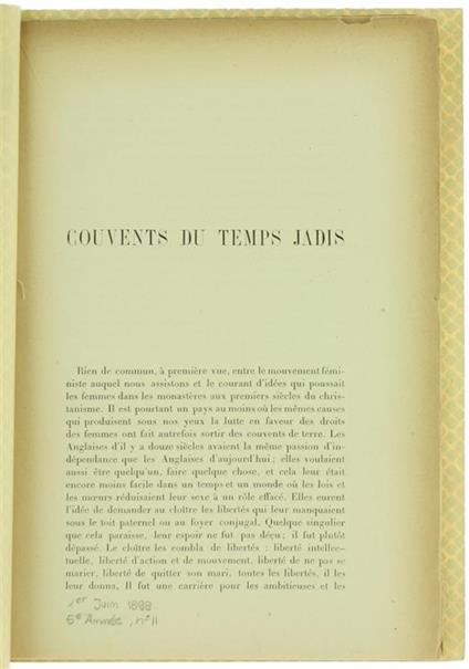 Couvents du Temps Jadis - Arvede Barine - copertina