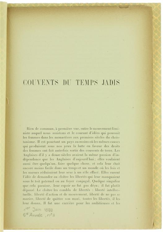 Couvents du Temps Jadis - Arvede Barine - copertina