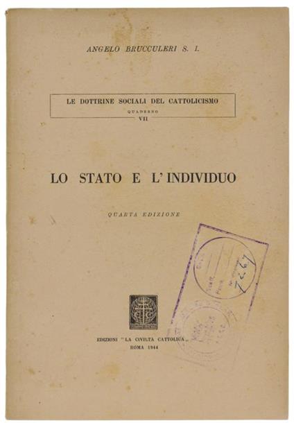 Lo Stato e l'Individuo - Angelo Brucculeri - copertina