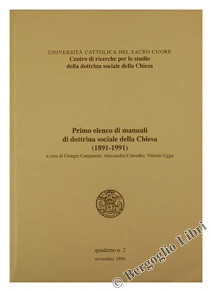 Primo Elenco di Manuali di Dottrina Sociale della Chiesa (1891-1991 - Giorgio Campanini - copertina