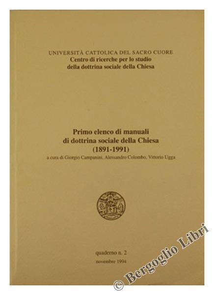 Primo Elenco di Manuali di Dottrina Sociale della Chiesa (1891-1991 - Giorgio Campanini - copertina