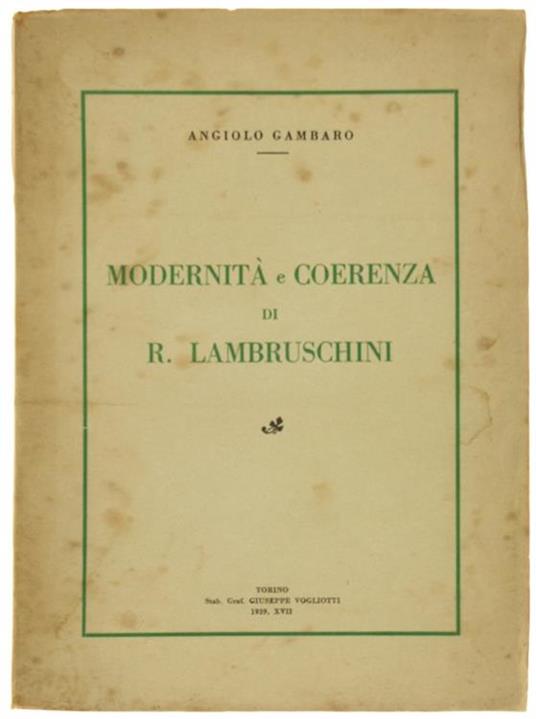 Modernità e Coerenza di R.Lambruschini - Angiolo Gambaro - copertina