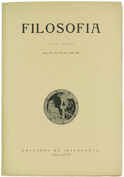 Filosofia. Rivista Trimestrale. Anno XVi, Fascicolo III, Luglio 1965 - Augusto Guzzo - copertina