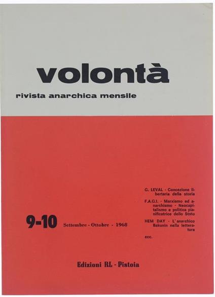 Volontà Rivista Anarchica Mensile. Anno XII - N. 9.10 - Gaston Leval - copertina