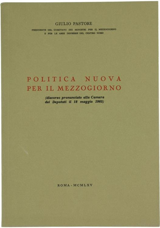Politica Nuova per il Mezzogiorno - Giulio Pastore - copertina