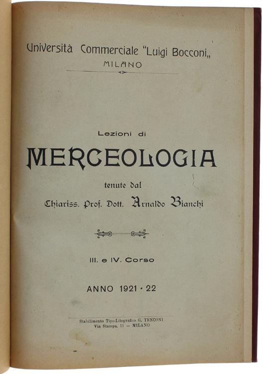 Lezioni di Merceologia. Anno 1921-22