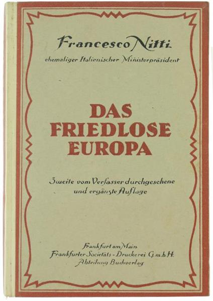 Das Friedlose Europa - Francesco Nitti - copertina
