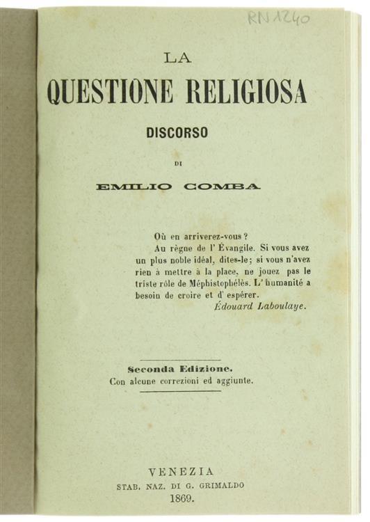 La Questione Religiosa. Discorso - Emilio Comba - copertina