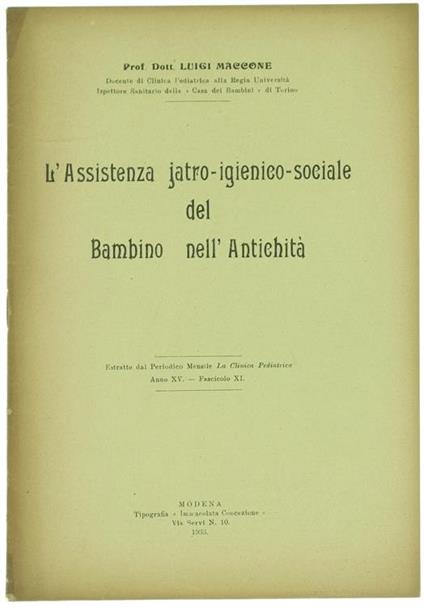 L' Assistenza Jatro-Igienico-Sociale del Bambino nell'Antichità - Luigi Maccone - copertina