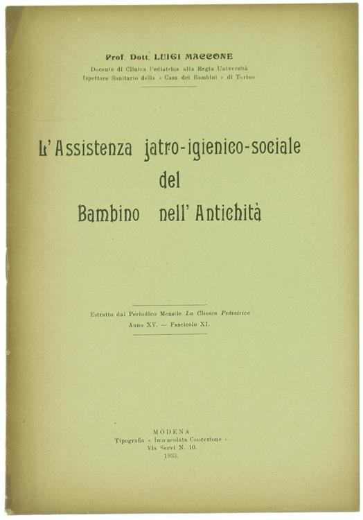 L' Assistenza Jatro-Igienico-Sociale del Bambino nell'Antichità - Luigi Maccone - copertina